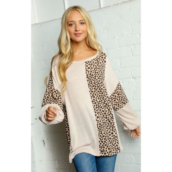 Oatmeal & Camel Two Tone Animal Print Top - Picture 1 of 4